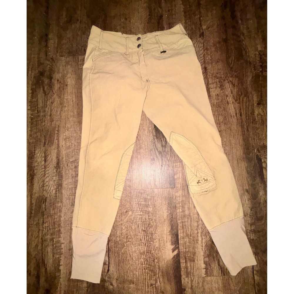 Equine Couture Sportif Natasha Knee Patch Breeches Tan Black 28 Riding Pants